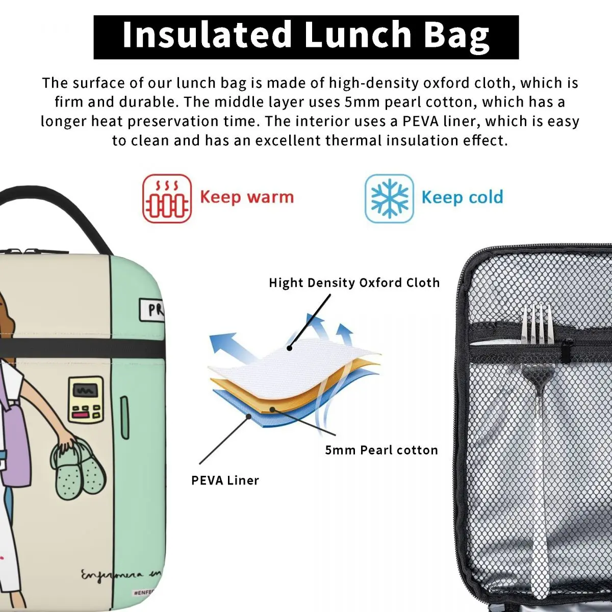 Insulated Lunch Bag Enfermera En Apuros Doctor Nurse Medical Health Lunch Container Cooler Bag Tote Lunch Box College Travel