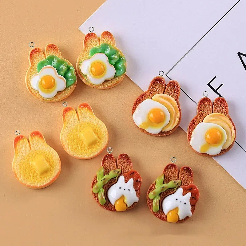 10pcs Cartoon Rabbit Toast Resin Charms Cute Simulation Bread Food Pendants DIY Supplies For Earring Keychain Jewelry Making