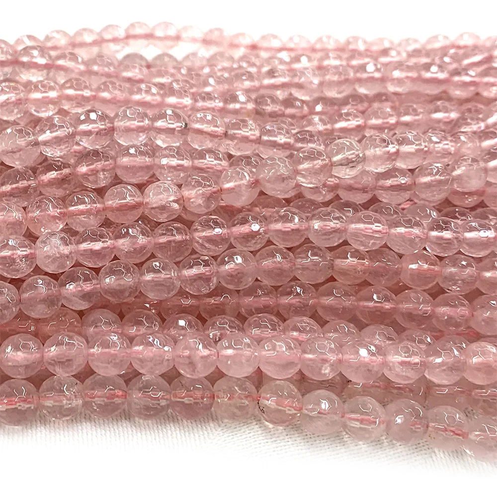 

Veemake Natural Clear Rose Quartz Pink Crystal Faceted Round Loose Beads For Jewelry Making 08573