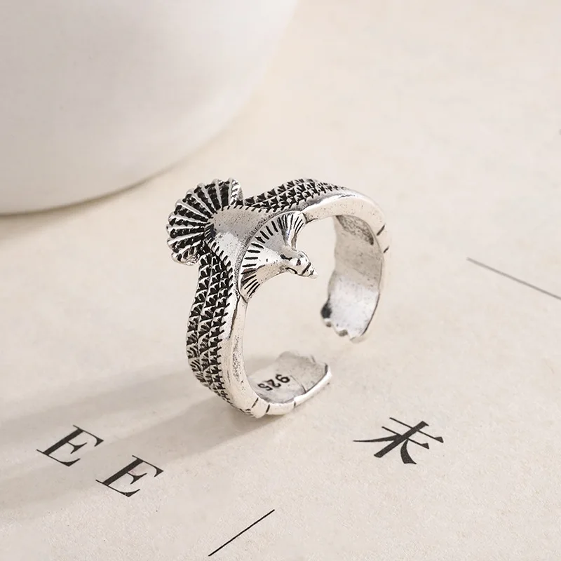 

Buyee 925 Sterling Silver Fashion Ring Finger Elegant Eagle Ring for Women Men Excellent Rock Punk Fine Jewelry Circle Gift