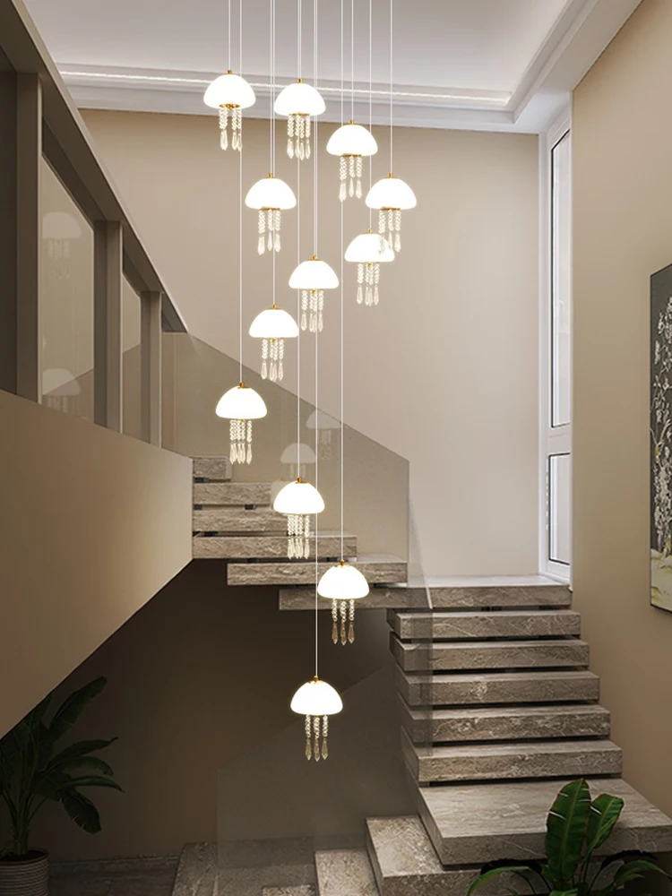 

Crystal Jellyfish Chandelier Long Ceiling Pendant Light Hanging Lamp Home Decor For Kitchen Loft Villa Staircase Living Room