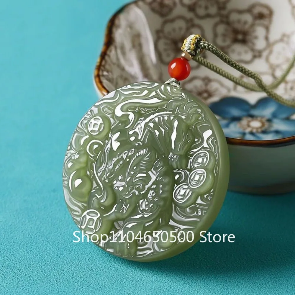 

Natural Jade Dragon Pendant Lucky Kirin Chain Carved Gemstone Jewelry Gift