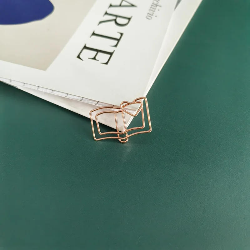 Cute Paper Clips Special-shaped Golden Paperclips Book Modeling Metal Paper Clip Gold Clips For Paper Kawaii Stationery Clips