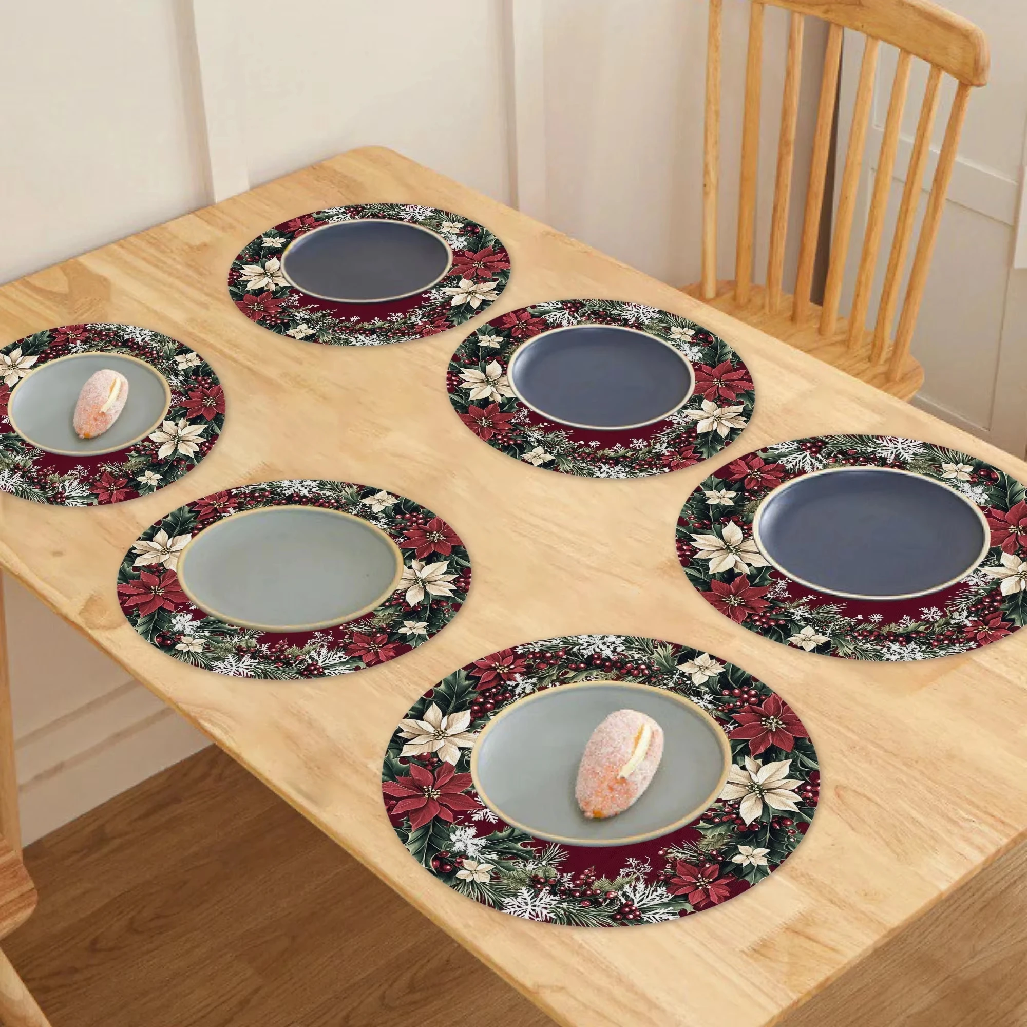 VIKAMA Christmas Placemats Set - Christmas Pattern - Holiday Tablecloth - Home Decoration