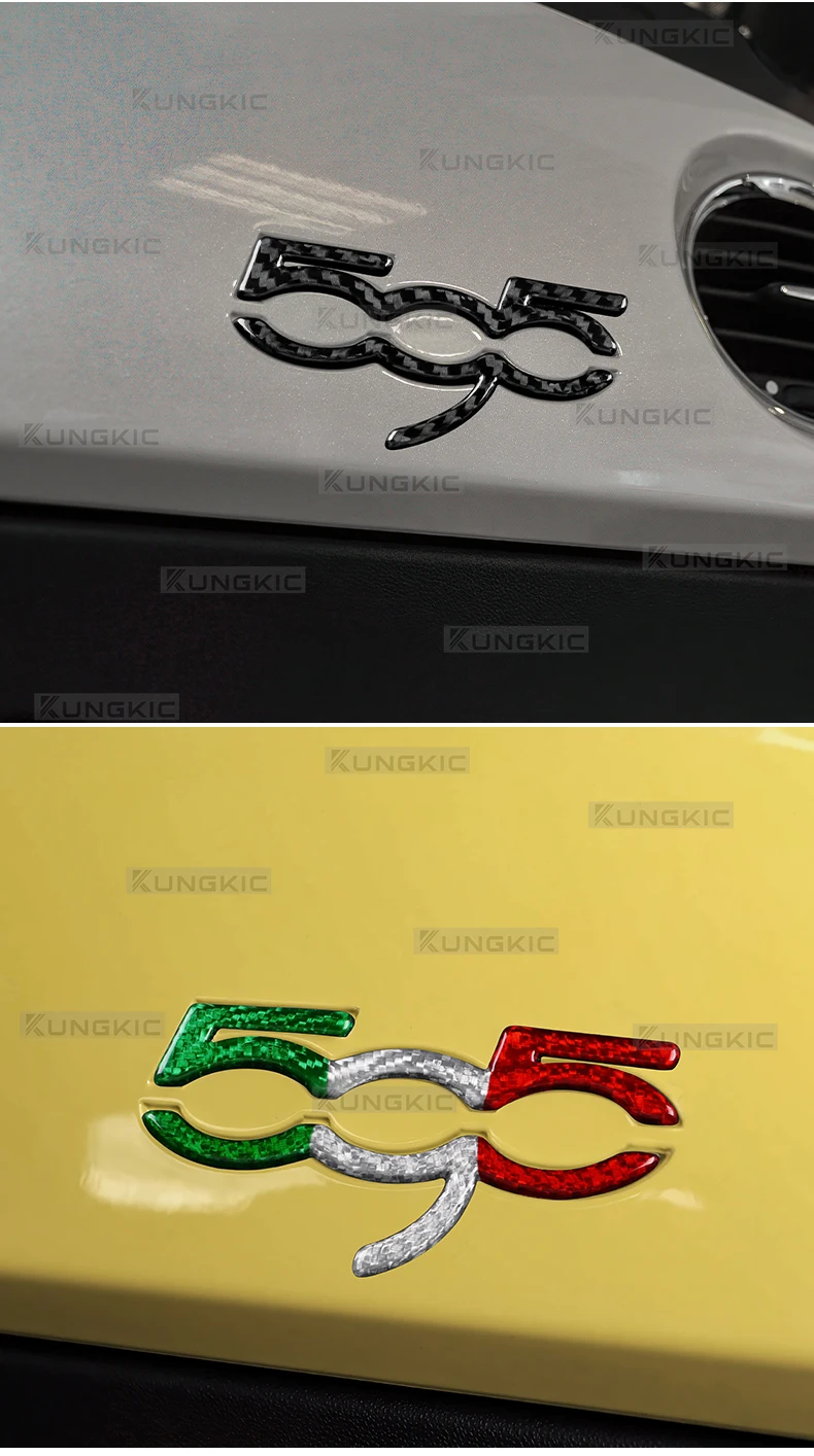 Für Abarth 595 Fiat 500 2007-2024 Echte Harte Trockene Dreifarbige Carbonfaser-Aufkleber LHD RHD Auto-Armaturenbrett-Emblem Umrüstung Armaturenbrett-Verkleidung – Detail 5