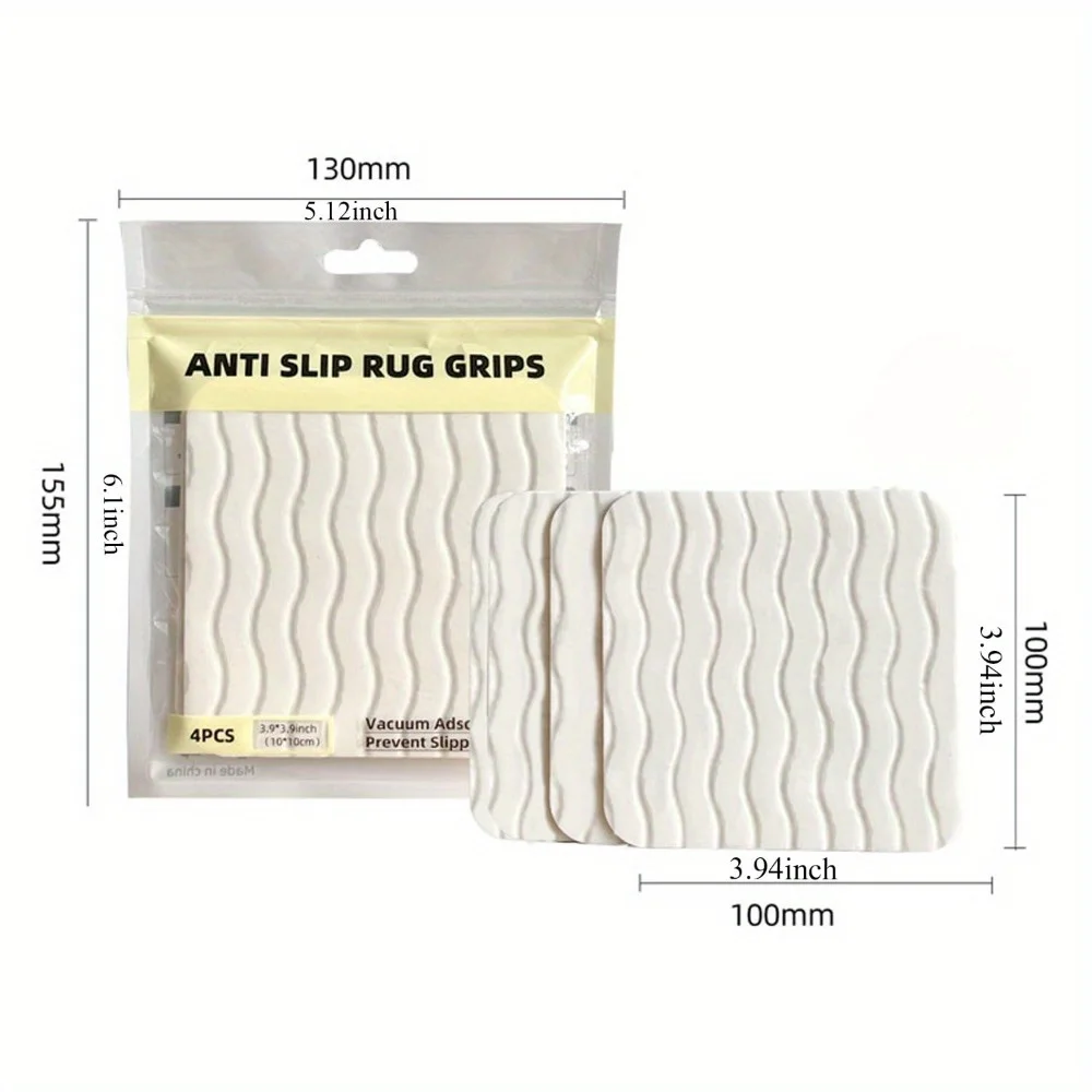 4pcs Non-Slip Rug Gripper, Anti-Skid Corner Grippers for Hardwood/Tile Floors, Prevents Sliding, Extra Thick, Reusable