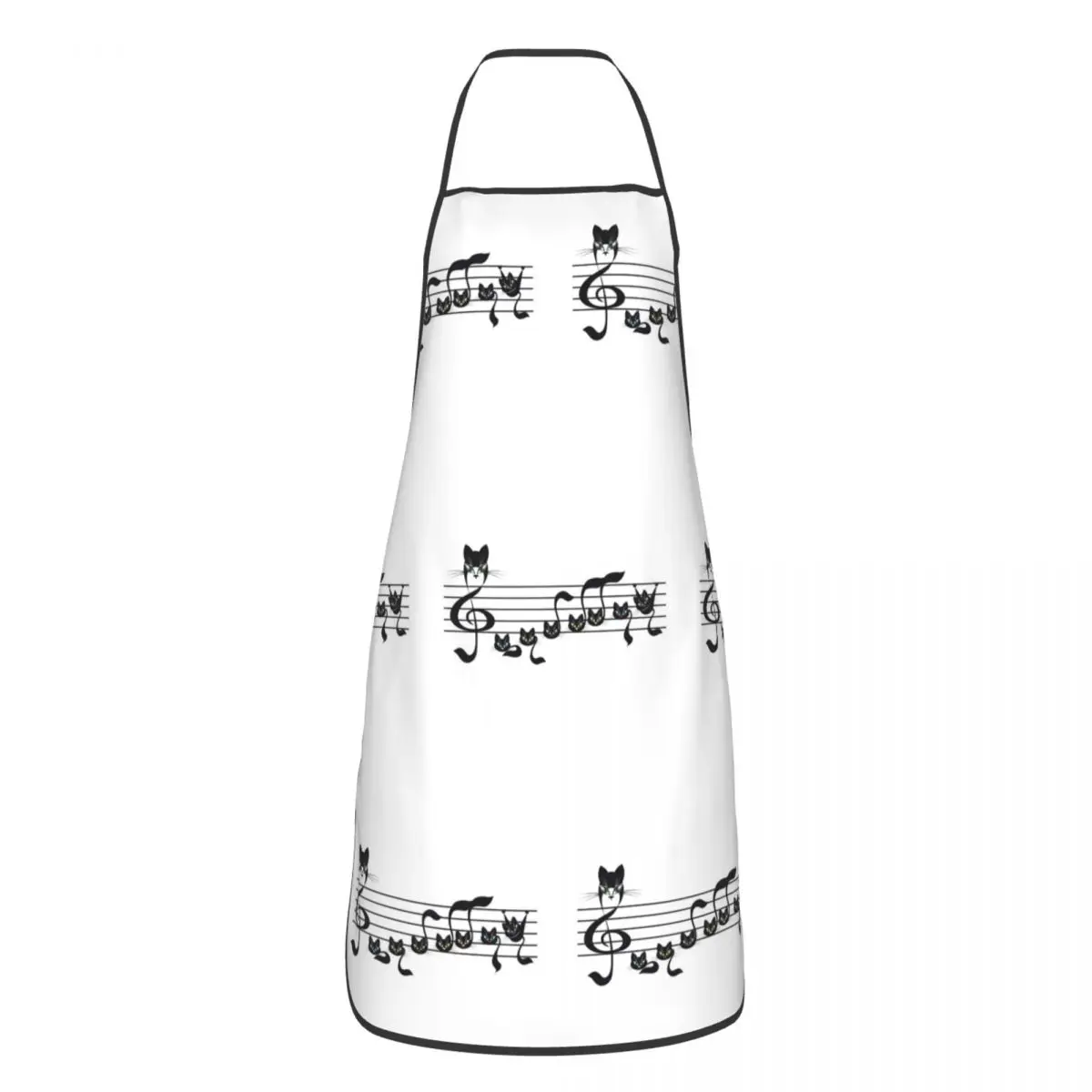 Unisex Black Cat With Music Notes Bib Apron Women Men Chef Tablier Cuisine for Cooking Kitchen Animal Cartoon Kitten Painting