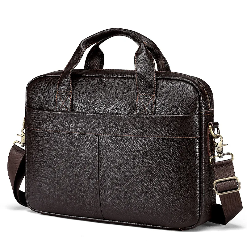 Tas Laptop Kulit Asli Bisnis untuk Pria Tas Kerja Portabel Kulit Sapi Besar Tas Bahu atau Selempang Eksekutif Klasik