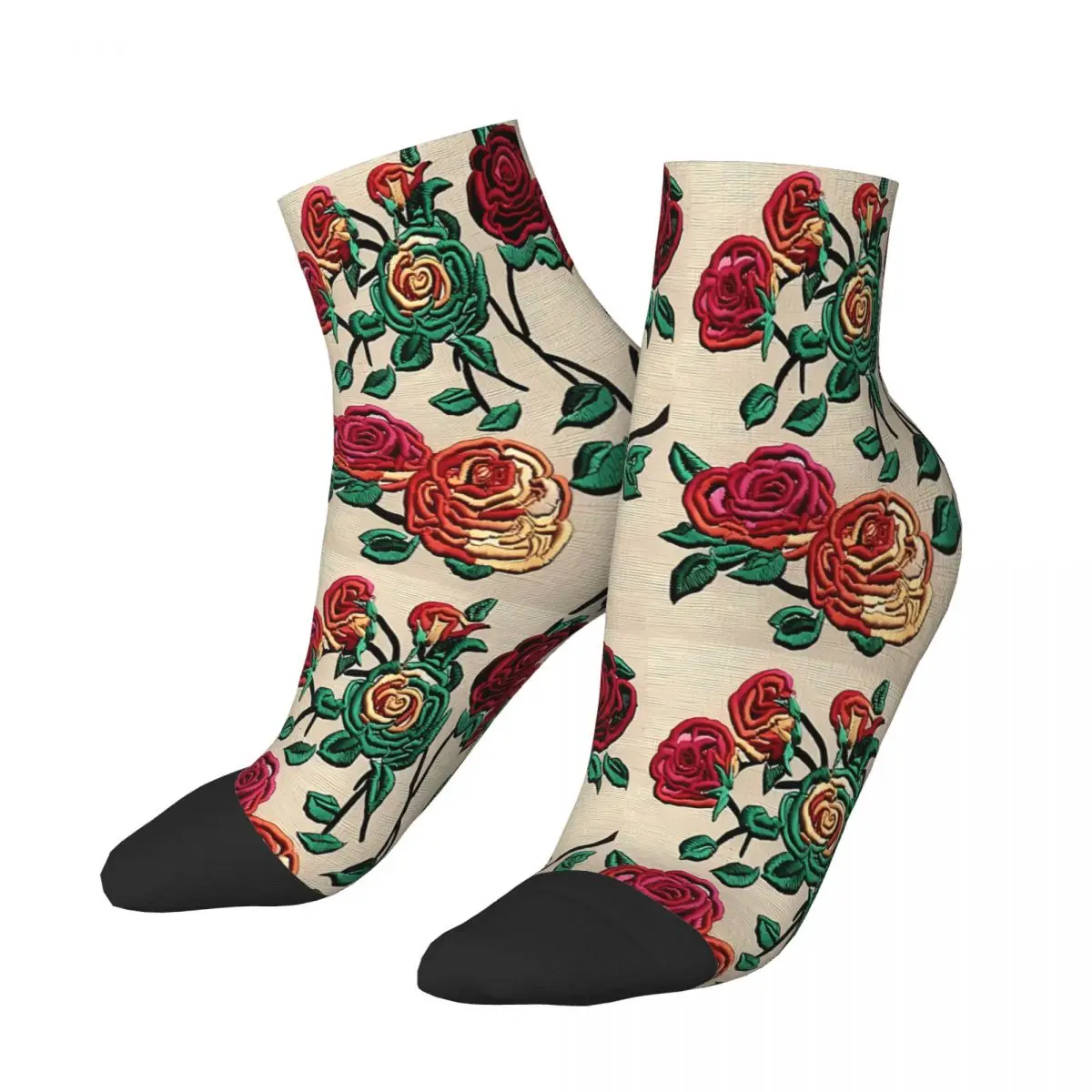 Colorful Roses Embroidery Flowers Ankle Socks Male Mens Women Winter Stockings Hip Hop