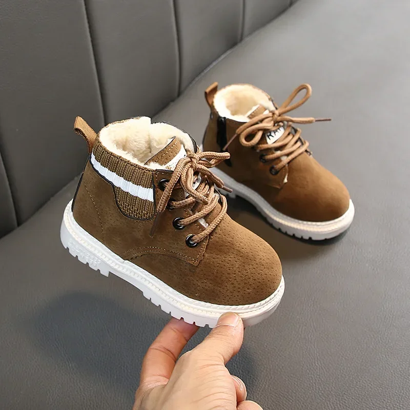 

Toddler Boots for Boys Fashion Soft Leather Short Boots Kids Girls Casual Shoes Winter Plush Warm Non-slip Boots Baby Sneakers