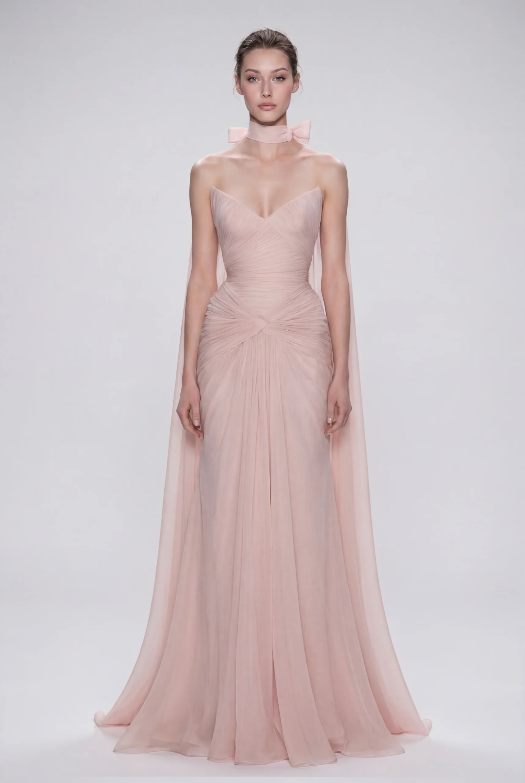 Robe de soirée plissée sur mesure pour femme, élégante en mousseline, coupe trapèze sans bretelles, longue robe de bal 2026