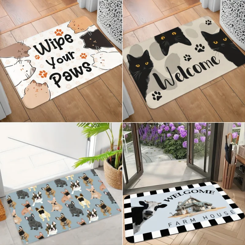 Cartoon Cat Print Bath Mat Super Absorbent Waterproof Kitchen Rug Hallway Non-Slip Bathroom Carpet Corridor Doormat Home Decor