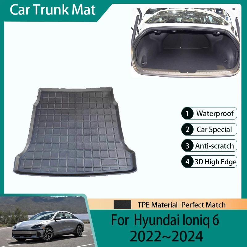 Car Trunk Storage Mats For Hyundai Ioniq 6 2022 2023 2024 5Seat TPE Dirt-resistant Rear Trunk Pads Cover Carpet Auto Accessories