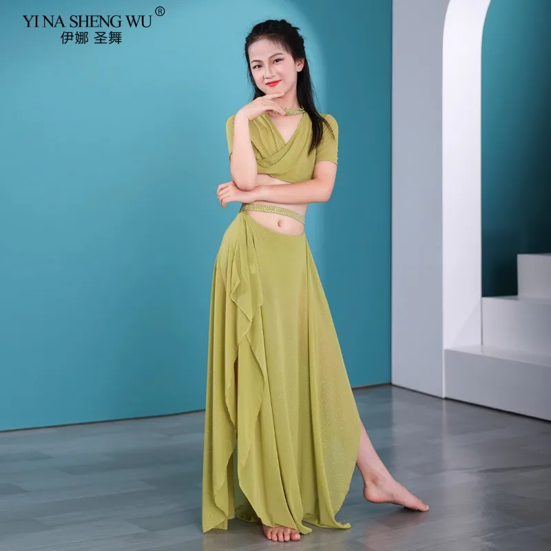 زي الرقص الشرقي، قميص الرقص للفتيات، تنورة طويلة من الشاش المائي، ملابس الممارسة، ملابس الأداء الاحترافي #1