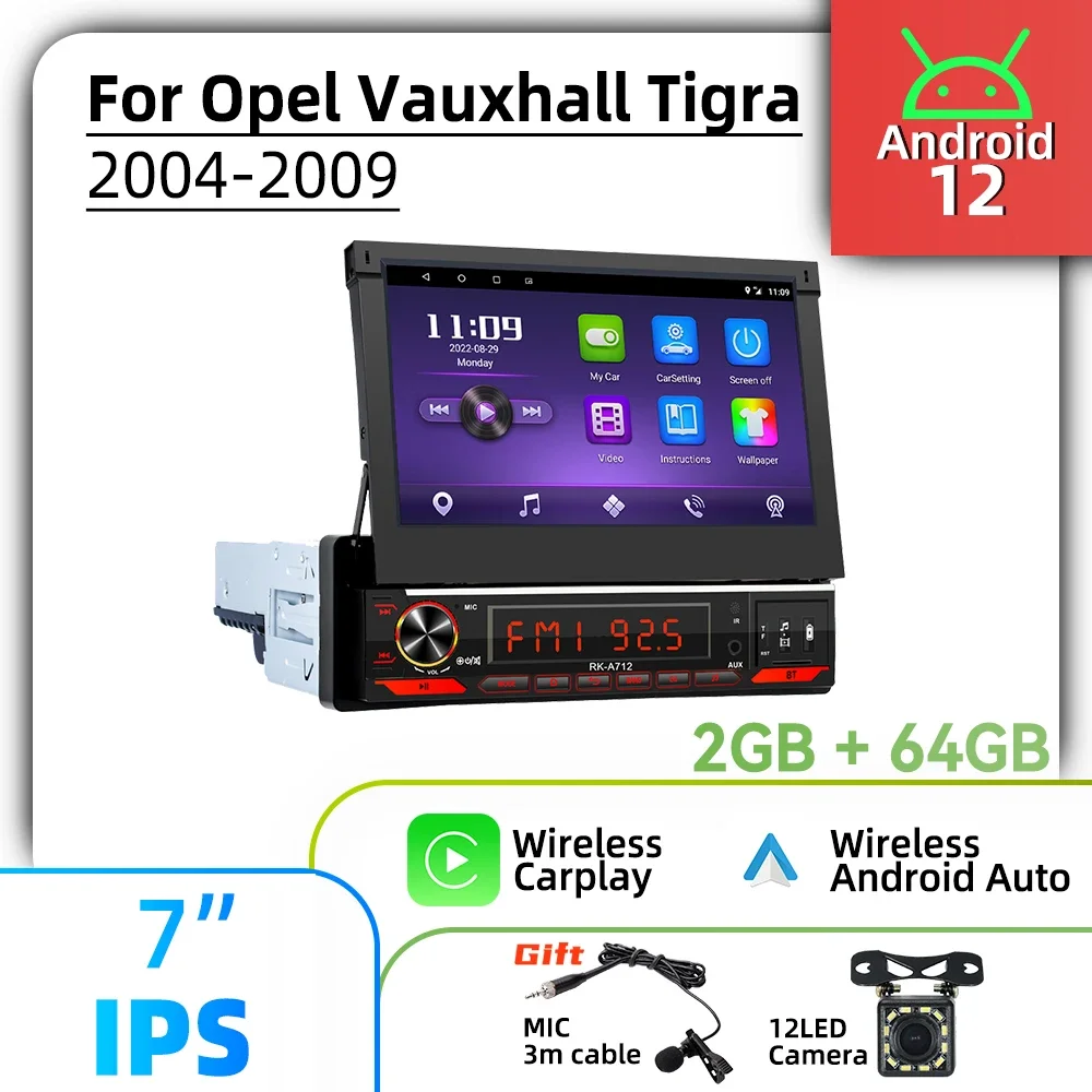 7 "شاشة قابلة للسحب 1 Din راديو أندرويد لأوبل فوكسهول تيجرا 2004-2009 Carplay أندرويد السيارات الوسائط المتعددة ستيريو رئيس وحدة