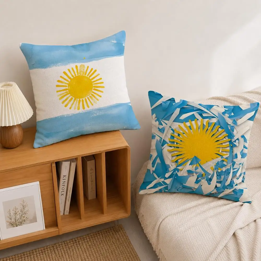 Flag Argentina National Flag Cushion Cover Natural Linen Pillowcase Set, All-in-One Decor for Sofa, Bedroom & Chair