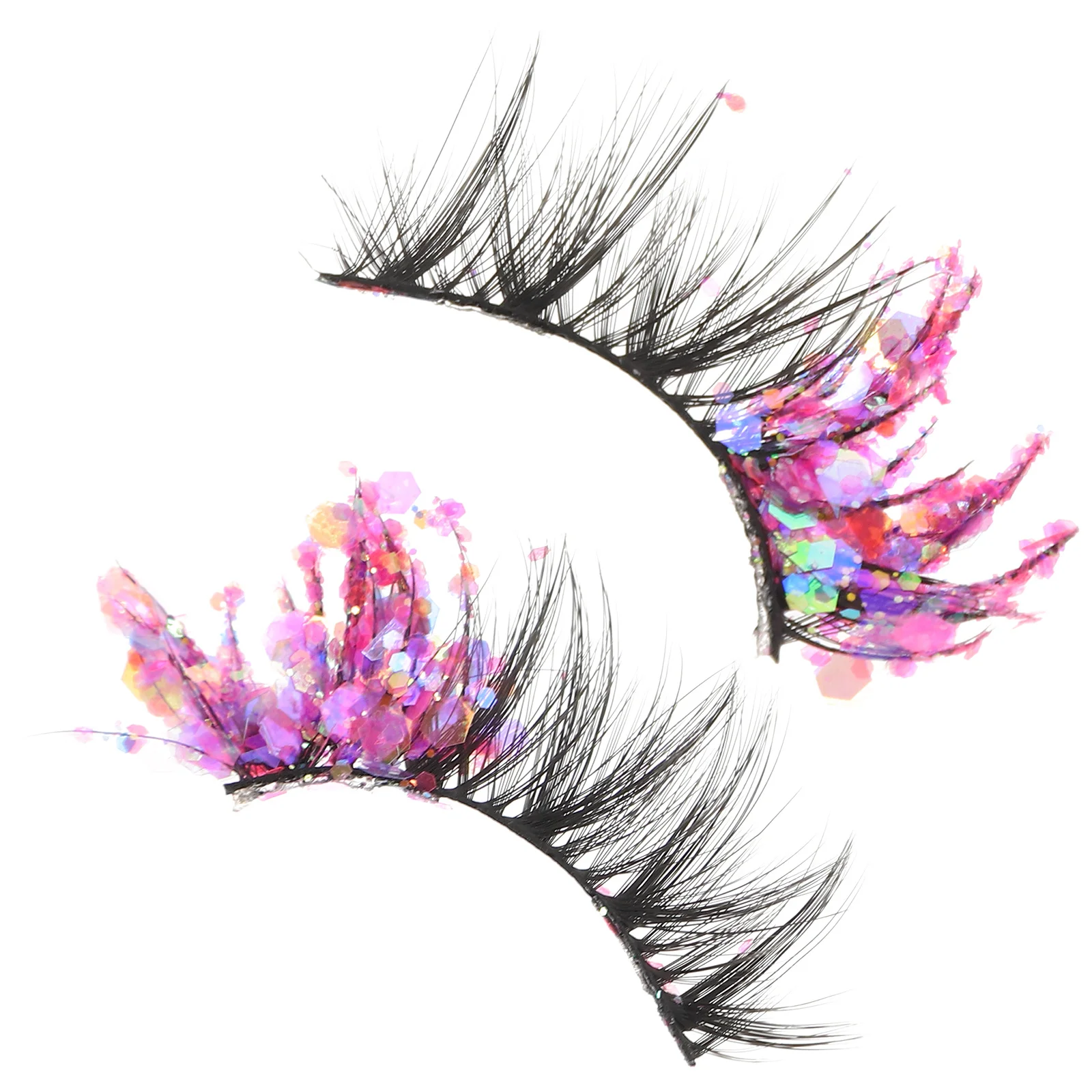 2pcs Glitter False Eyelashes Luminous Colored Lash Clusters Reusable Natural Looking Makeup Eyelashes For Women Cosplay Strip