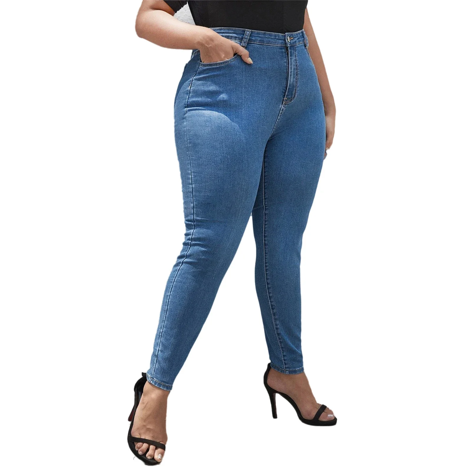 Plus Size Women Jeans Pants Full Length Denim Jeans High Waist High Stretchy Skinny Denim Jeans