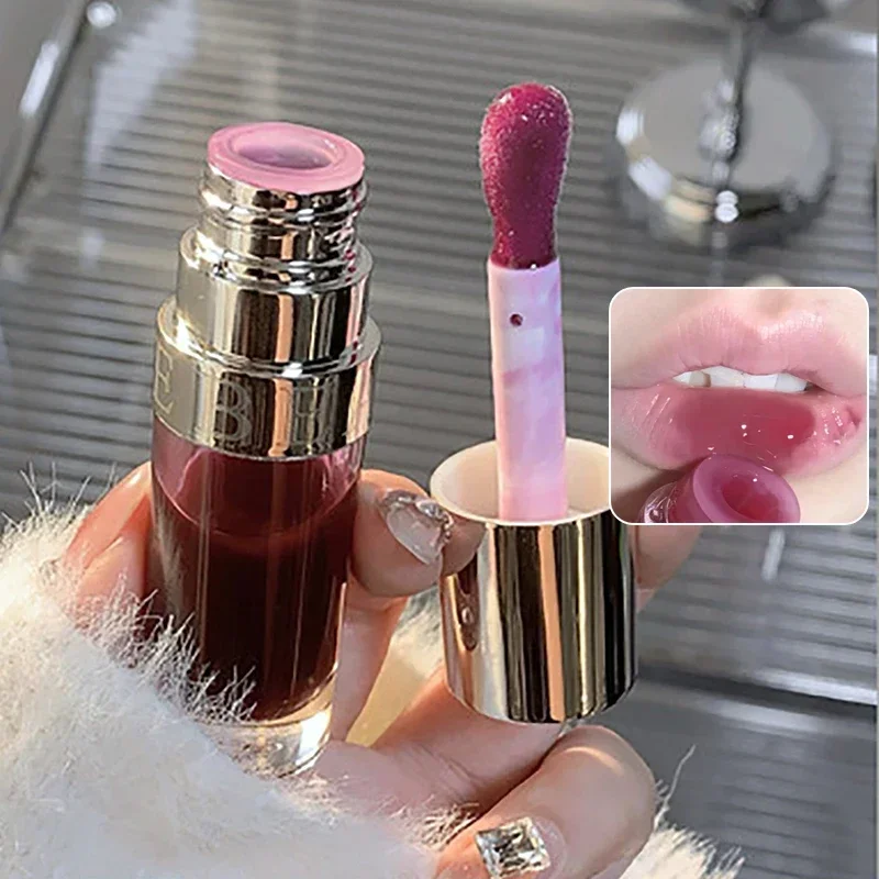 Jelly Violet Glass Lip Oil Moisturizing Transparent Plumper Lip Gloss Nutritious Liquid Lipstick Big Brush Lip Care Makeup