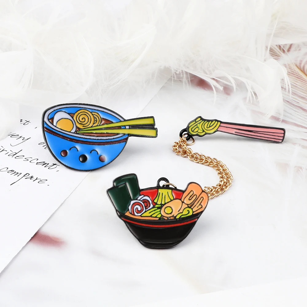 Japanese Ramen Cartoon Pins Brooches Delicious Food Enamel Brooch Instant Noodles Metal Badges Jewelry Accessories Gift for Kids