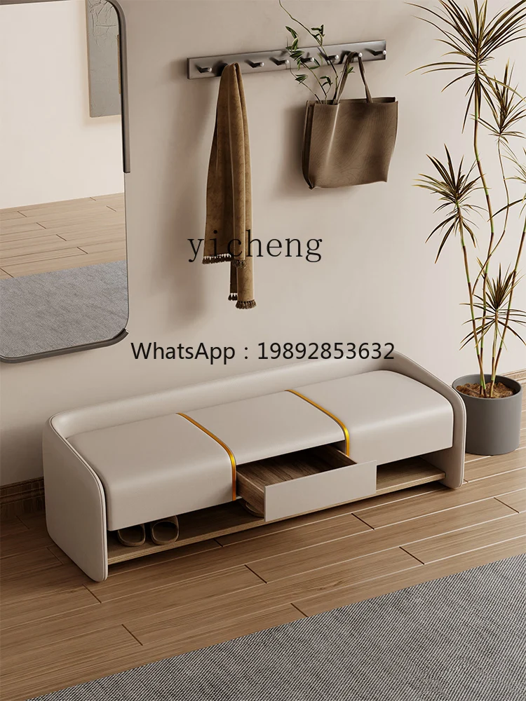 AB  Shoe Changing Stool Home Doorway Home Storage Shoes Can Sit Genuine Leather Simple Long Sofa Bedroom Bed End Stool