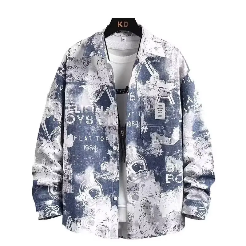 

Новый мужской хлопковый однотонный весенне-осенний свободный модный повседневный топ большого размера с принтом, износостойкий длинный светящийся