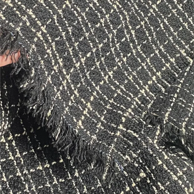 

Black plaid tweed fabric Wide 100cm x 150cm ladies tweed fabric Woven Vintage Coarse Tweed Diy Coat Suit