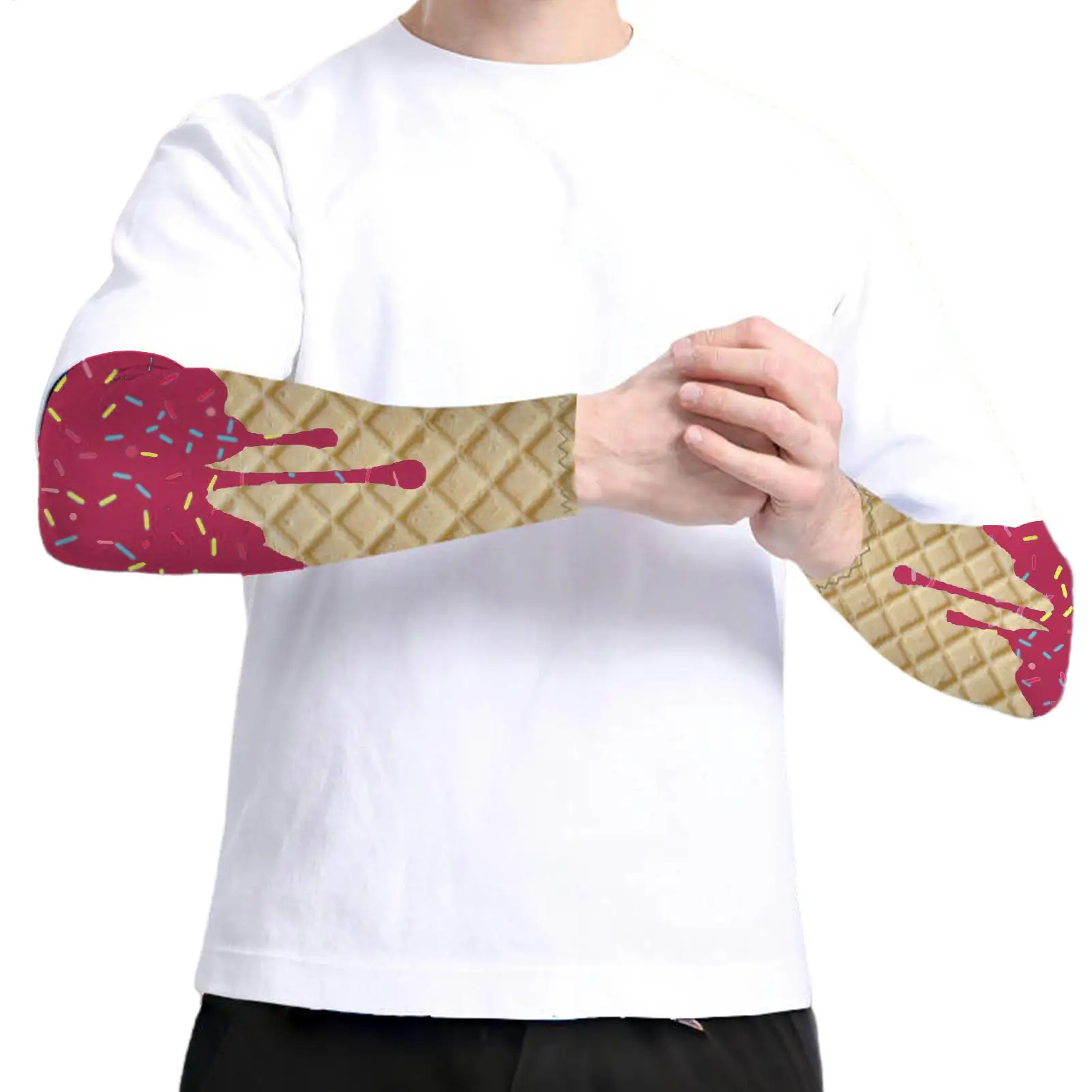 

Baseball Compression Sleeve Cooling Arm Sleeves Color Matching Elbow Protector Ice Cream Themed UV Protection Cover For Men