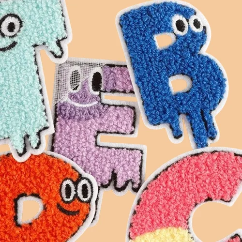 Hot Selling Cartoon Embroidery Patches DIY Monster Letter Cloth Stickers Towel Fabric Self-adhesive Badges Fabric Accessories