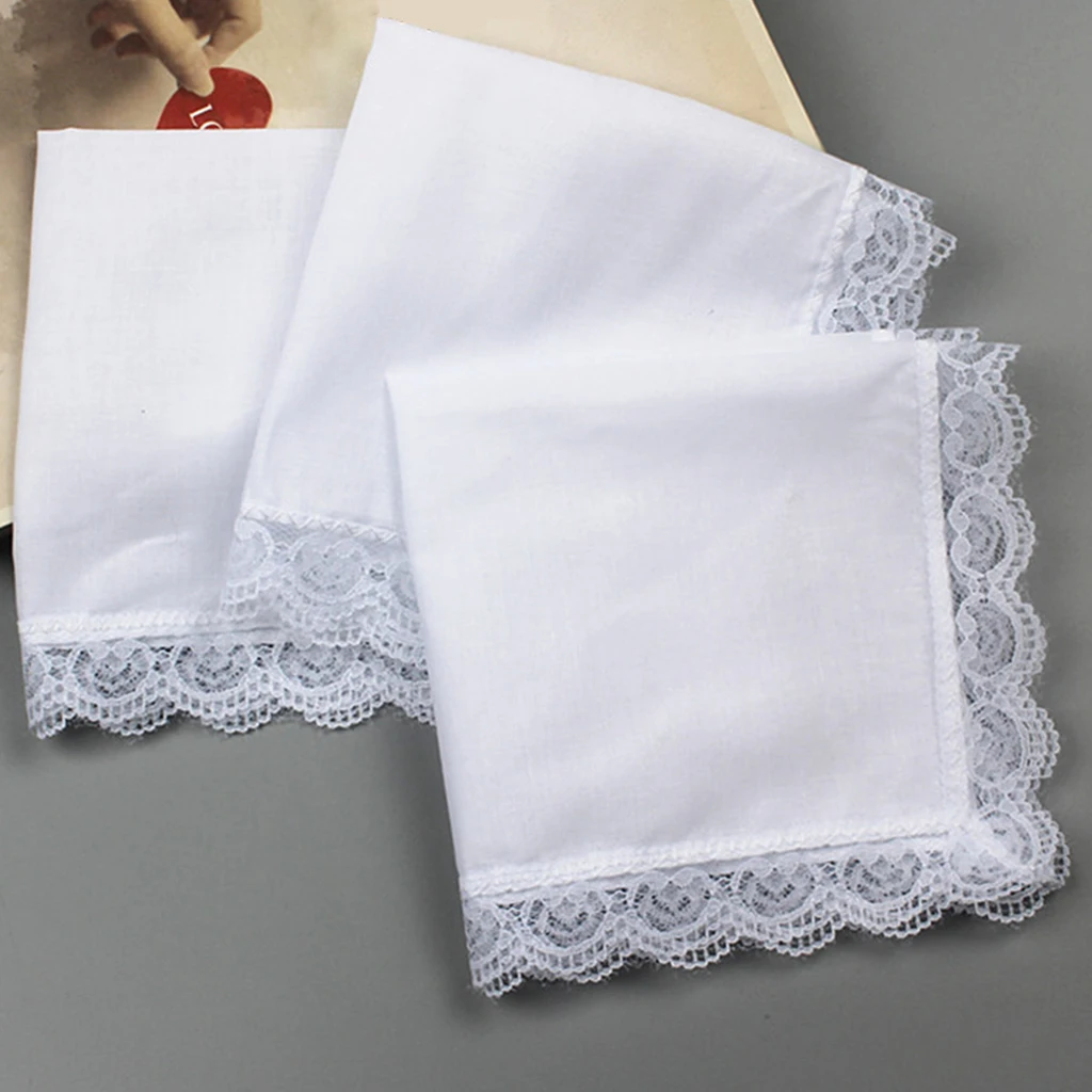 5x  Cotton Hanky Lace Embroidery White Hankie