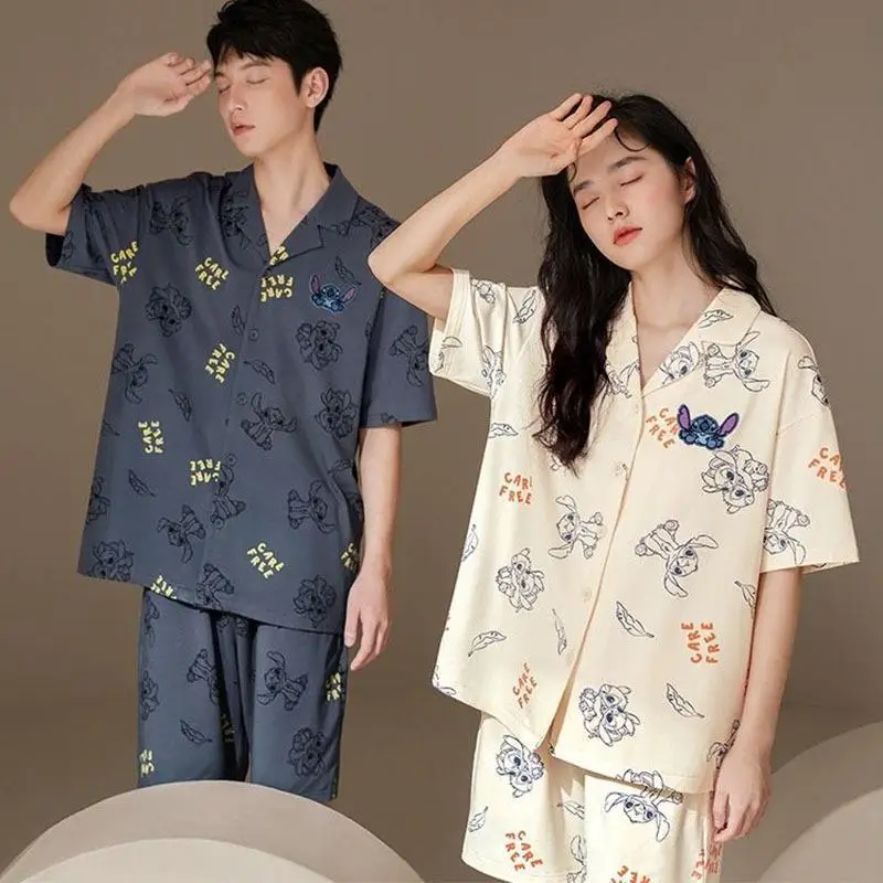 

Miniso Women's Pajamas Outfit Kawaii Anime Summer Short Sleeved Pajama Set Cartoon Lapel Collar Comfortable Couples Clothing Set