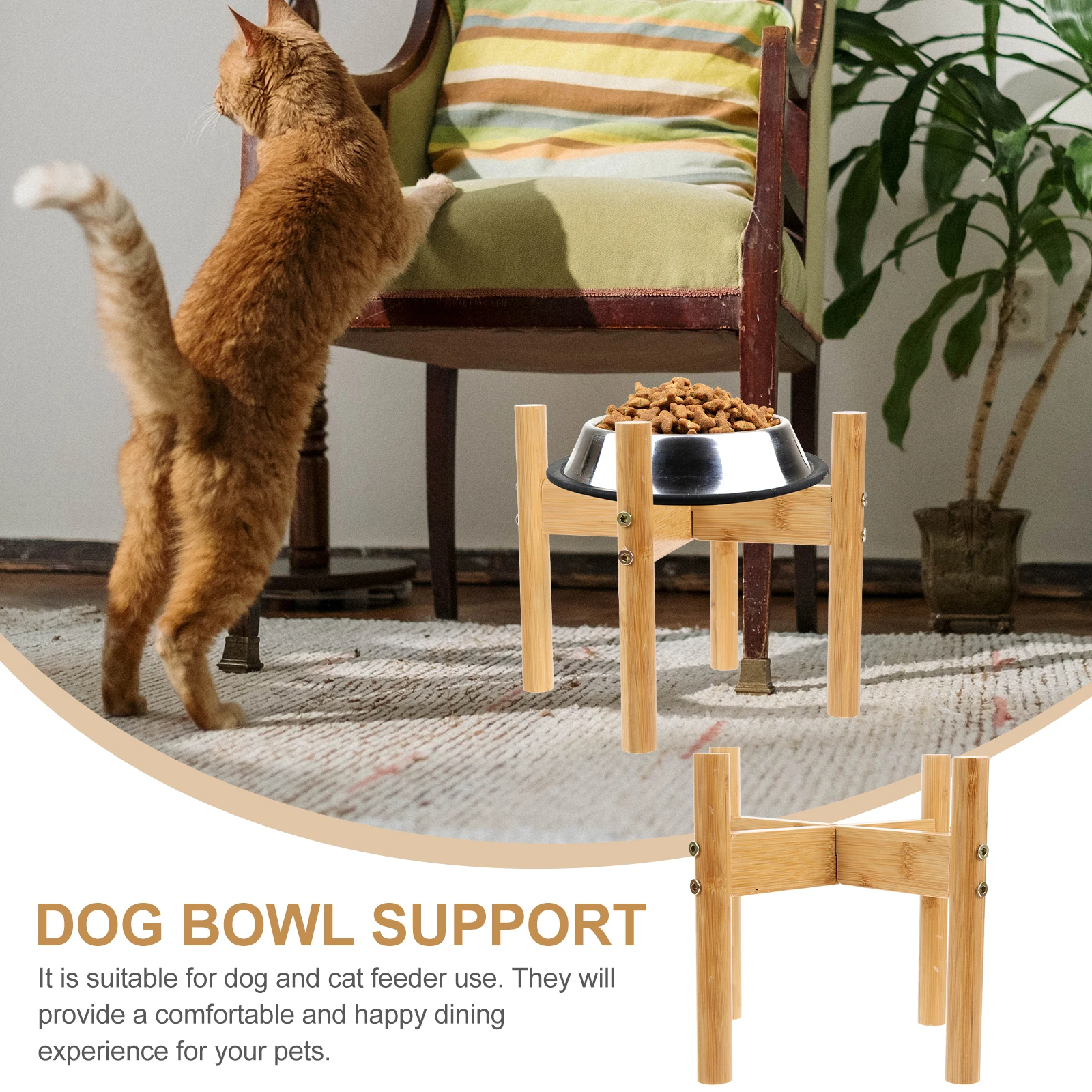 

1 Set Detachable Dog Holder Bamboo Cat Bowl Stand Elevated Pet Feeder Rack For Neck Protection Pet Supply Dog Food Stand Cat