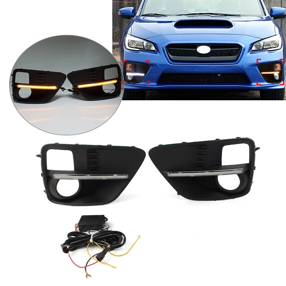 2Pcs Car DRL With Yellow Turn Signal Lamp For Subaru WRX/WRX STI 2015 2016 2017 Daytime Running Light