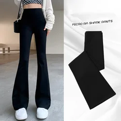 Women High Waist Flare Pants Winter Plush Warm Skinny Slimming Micro Horn Trousers Shark Pant Elegant Office Ladies Tights Y2k