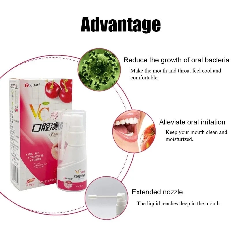 VC Cherry Breath Freshener 25ml Oral Spray Portable Mouth Spray Halitosis Ulcer Treatment Spray Protect Teeth Clean Health Care