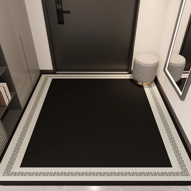 Newest Floor Mat Minimal Black Solid Doormat White Geometric Woven Border Wear Resistant Front Door Mat