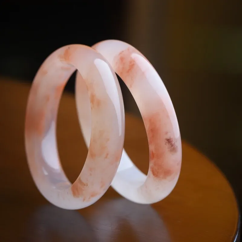 Golden Silk Jade Pink Peach Blossom Wine Positive Ring Bracelet Flat Strip Quartz Rock Jade Jewelry