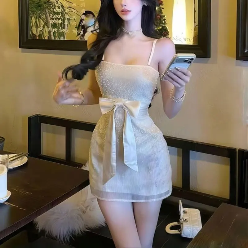 

Fashion Strapless Aura Bow Slip Dresses Summer New Stylish Waist Women's Clothing French Style Elegant Slim Bag Hip Mini Dress