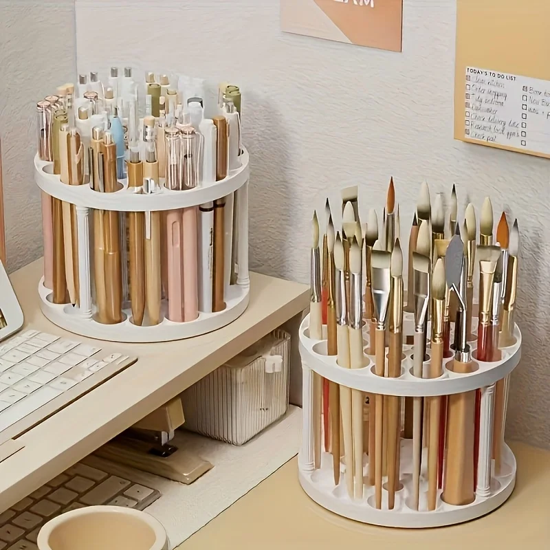 Multi Functional 45 Hole White Storage Pen Holder Makeup Pen Storage Rack Desktop Organizer Student Stationery Supplies