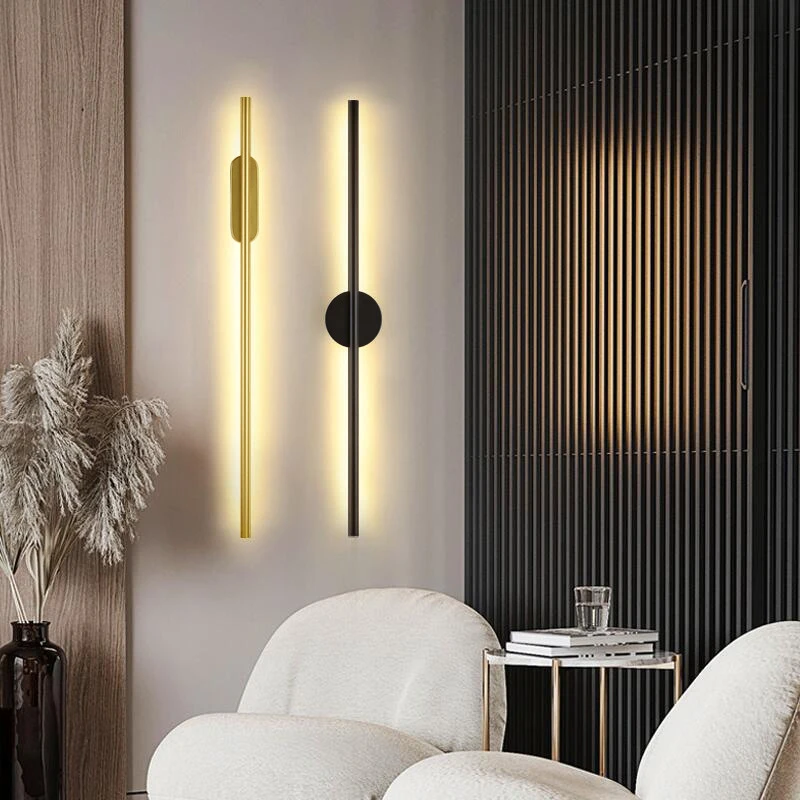 Moderna lampada da parete a LED in alluminio nero oro 60cm di lunghezza striscia luminosa per camera da letto comodino soggiorno divano Backwall decorazione per interni