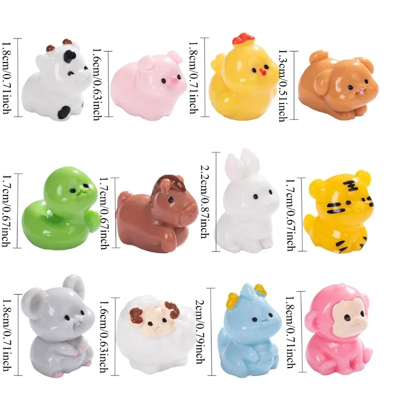 12 teile/satz Nette Mini Chinesische Sternzeichen Harz Miniatur Figur DIY Hause Dekoration Zubehör Micro Landschaft Ornamente Geschenke