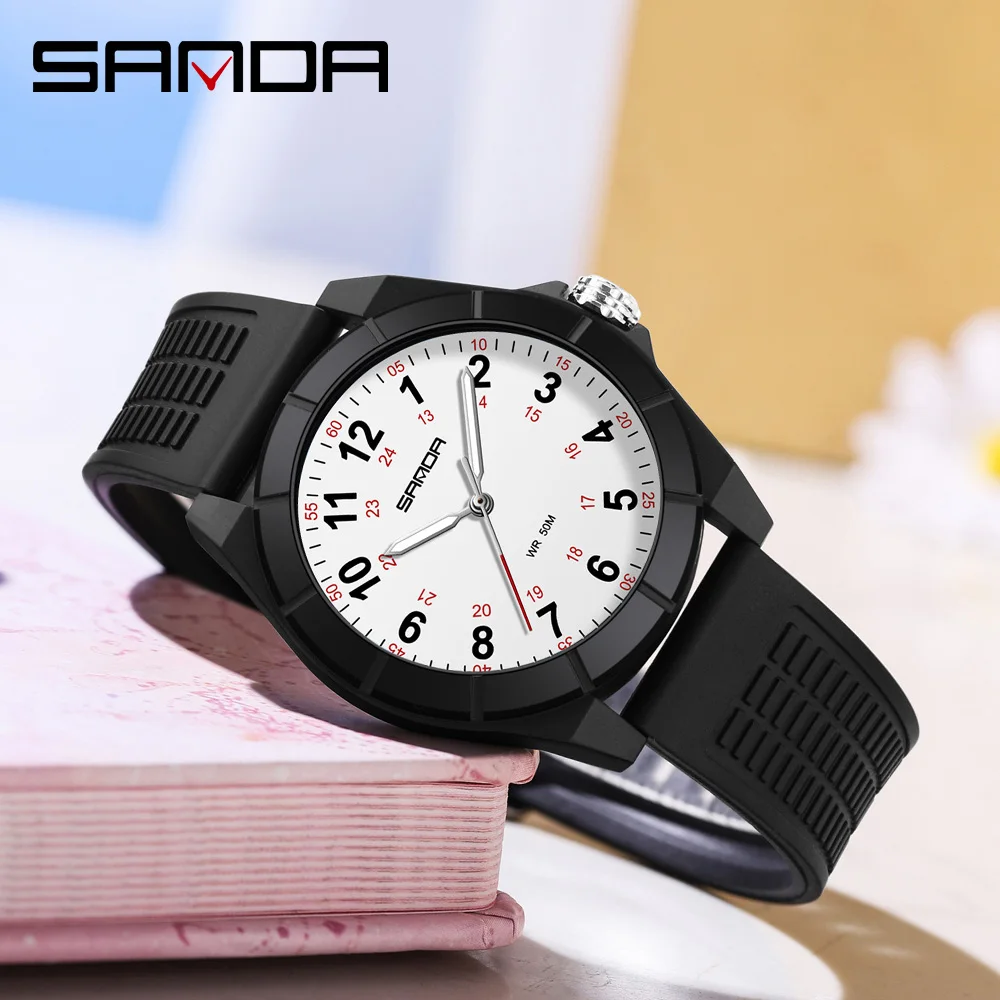Fashion SANDA 6232 Simple Design Soft Children's Quartz Watch TPU Strap Sports Waterproof Night Light Children's Quartz Watch