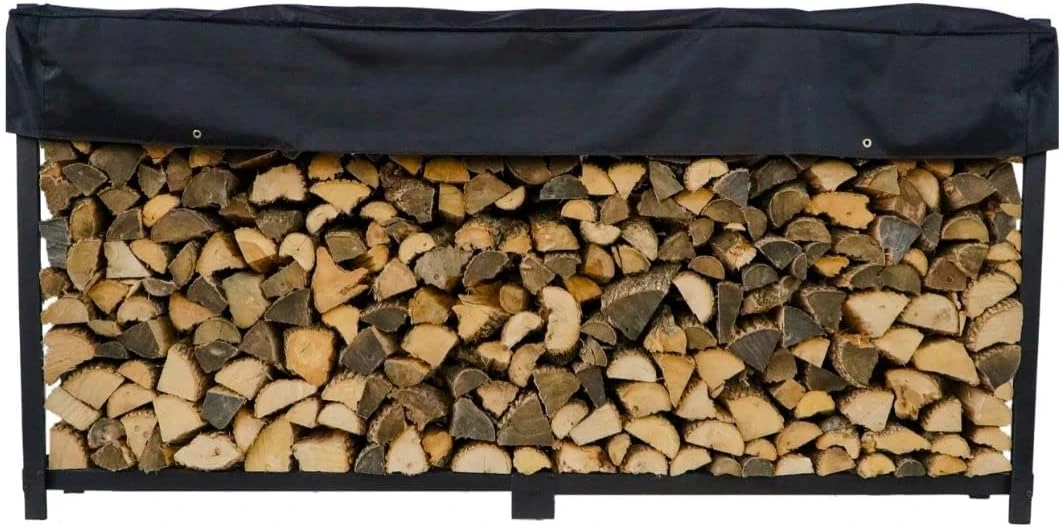 10 Foot Black Firewood Log Rack With Optional Seasoning Cover - Made In The USA  - Steel Outdoor Rack with Black