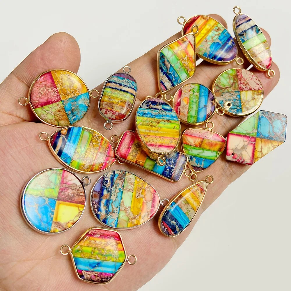 1pc Natural Sea Sediment Stone Connector Pendant Jewelry Making Imperial Mineral Charms for Necklace Handmade Bracelet Accessory