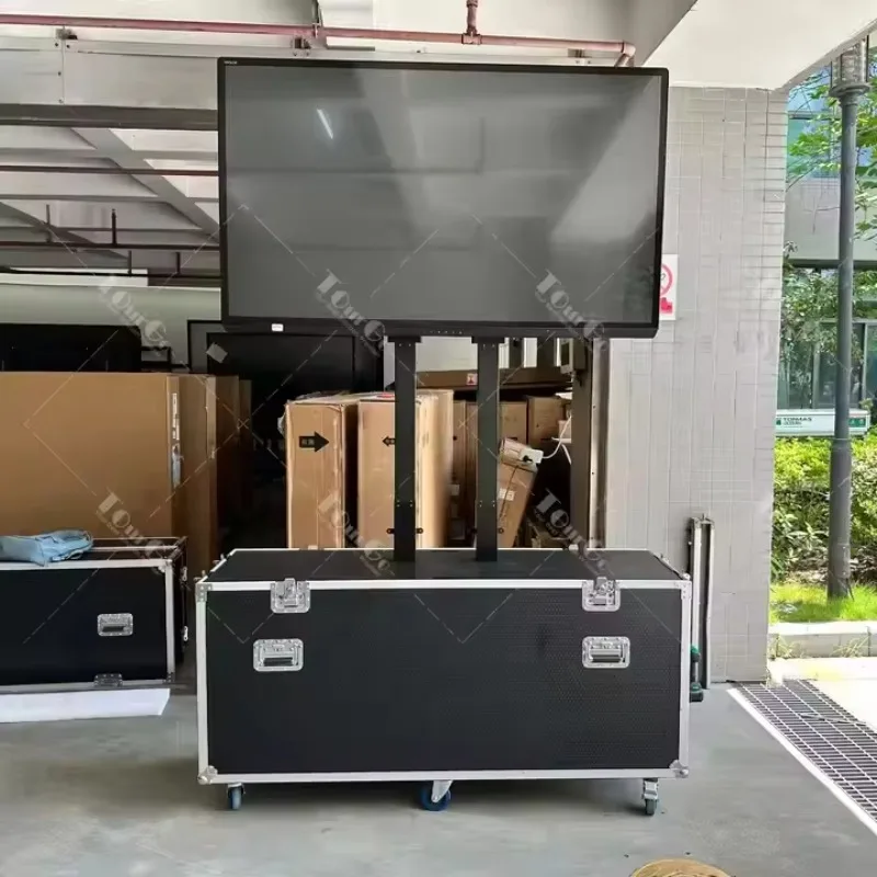 Motorized TV Flight Case for 55 65 75 80 Inch With Double Lifting Posts High Quality Smart Lift TV Flight Case