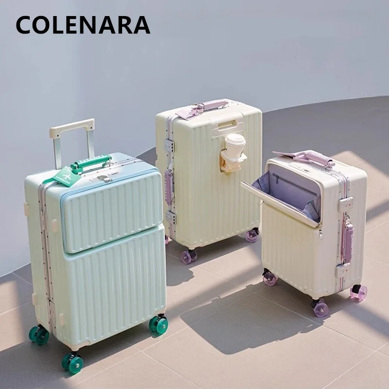 COLENARA Suitcase on Wheels Front Opening Laptop Boarding Case Multifunctional Trolley Case 20