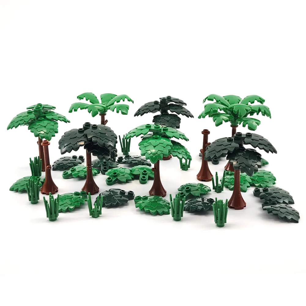 MOC City Garden Building Block Tree Toy DIY Assembly Pine Coconut Tree Street View Forest Plant Trunk Leaves Grass Accessories