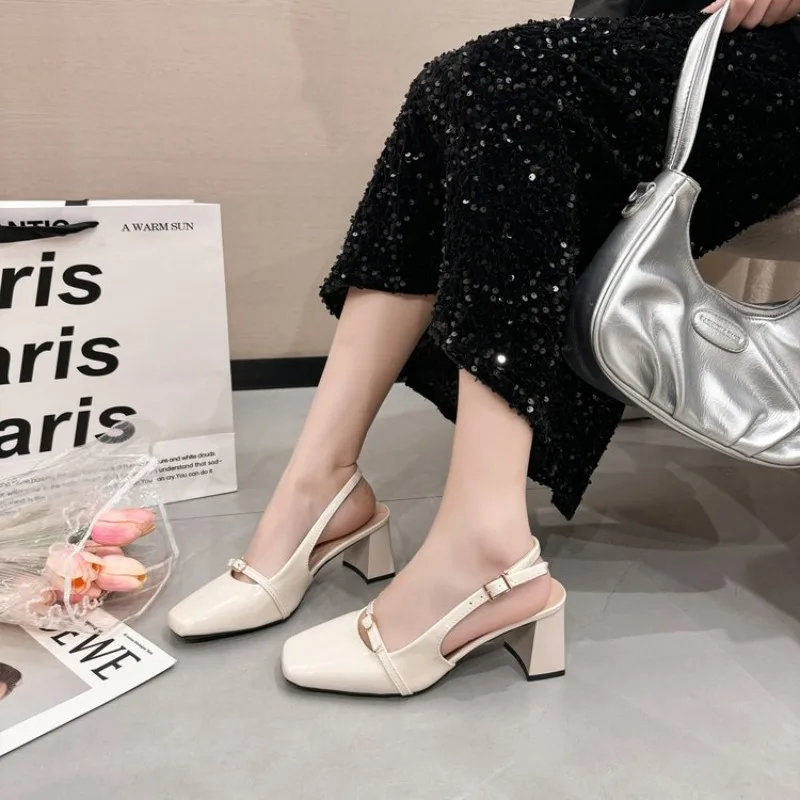 2026 Spring Chunky High Heels Women Jane Shoes Elegant Beige Square Toe Party Dress Sandals Female Pumps view 4