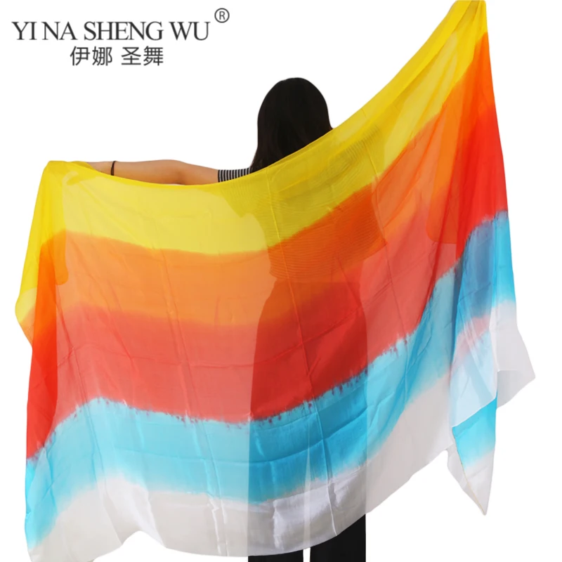 Classic 250*114cm Silk Veils Belly Dancer Stage Performance Props Hand Scarf Thrown Shawl Bellydance Accessory Veil Wholesale