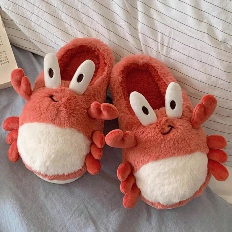 

Cute Crab Winter New Women Slipper Soft Heel Platform Fur Warm Indoor Comfortable Home Fluffy Home Slippers 슬리퍼 スリッパ